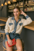 
Cardigan femme ivoire maille détails denim poches sophistiqué MAX FOR ME
