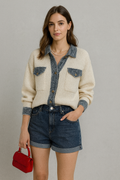 
Cardigan ivoire détail denim poches fonctionnelles qualité MAX FOR ME