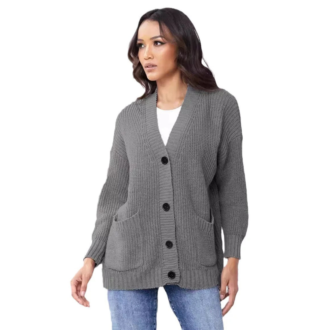 Cardigan laine col V femme gris oversize élégance MAX FOR M