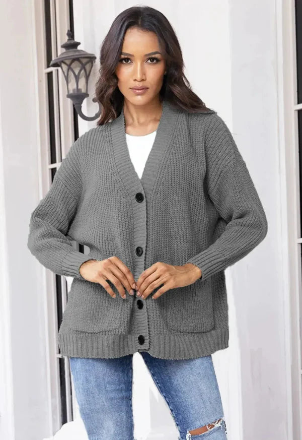 Cardigan laine col V femme gris oversize élégance MAX FOR M