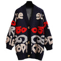 Cardigan laine oversize femme détail motif lettre premium