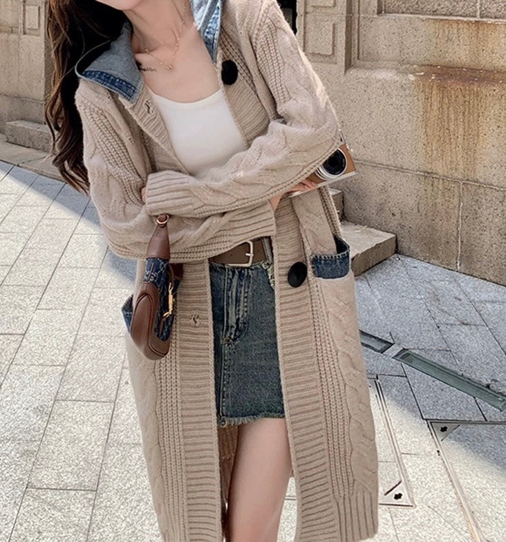 Cardigan long capuche beige maille épaisse oversize porté MAX FOR ME