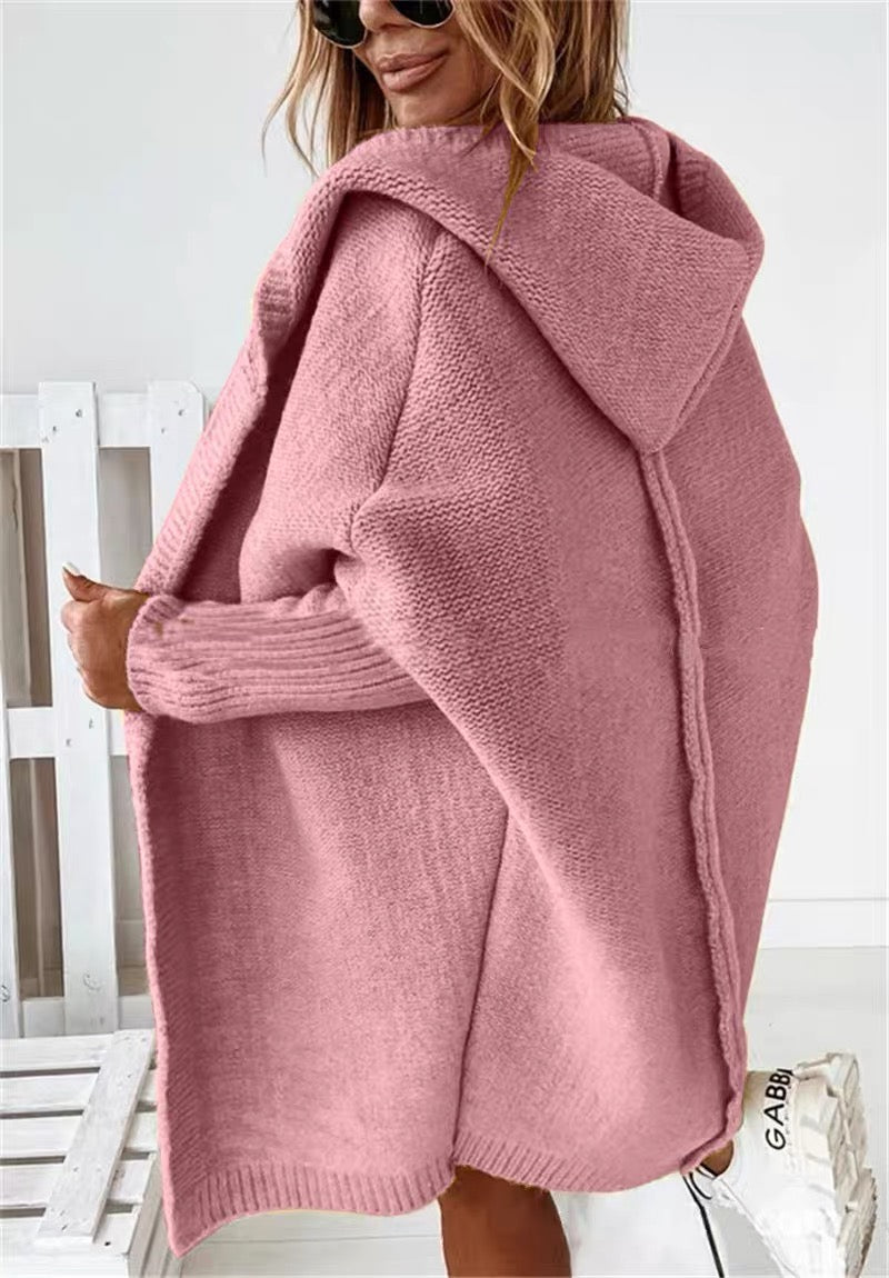 Cardigan long capuche femme rose poudré cocooning moderne MAX FOR ME