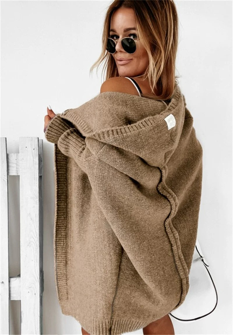 Cardigan long capuche femme marron camel style urbain MAX FOR ME