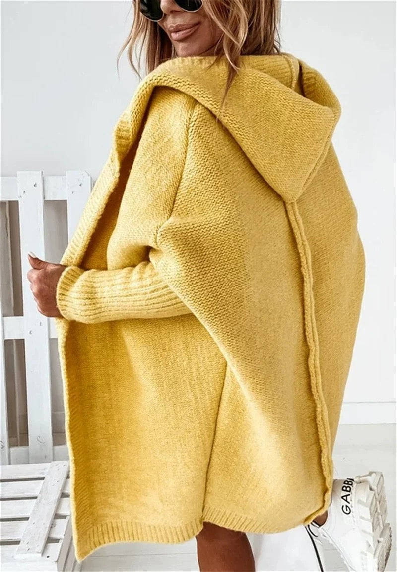 cardigan-long-capuche-femme jaune-silhouette-elegante-cocooning-max-for-me