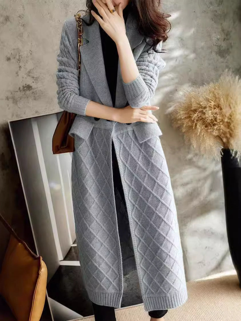 Cardigan long col revers femme gris clair manteau élégant MAX FOR ME