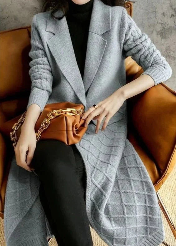 Cardigan long col revers femme gris clair manteau élégant MAX FOR ME