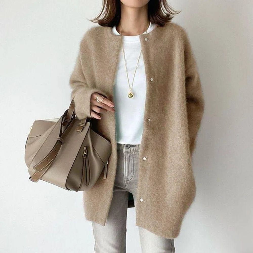 Cardigan long en maille douce - chaleur et style épuré - MAX FOR ME Beige / XS MAX FOR ME