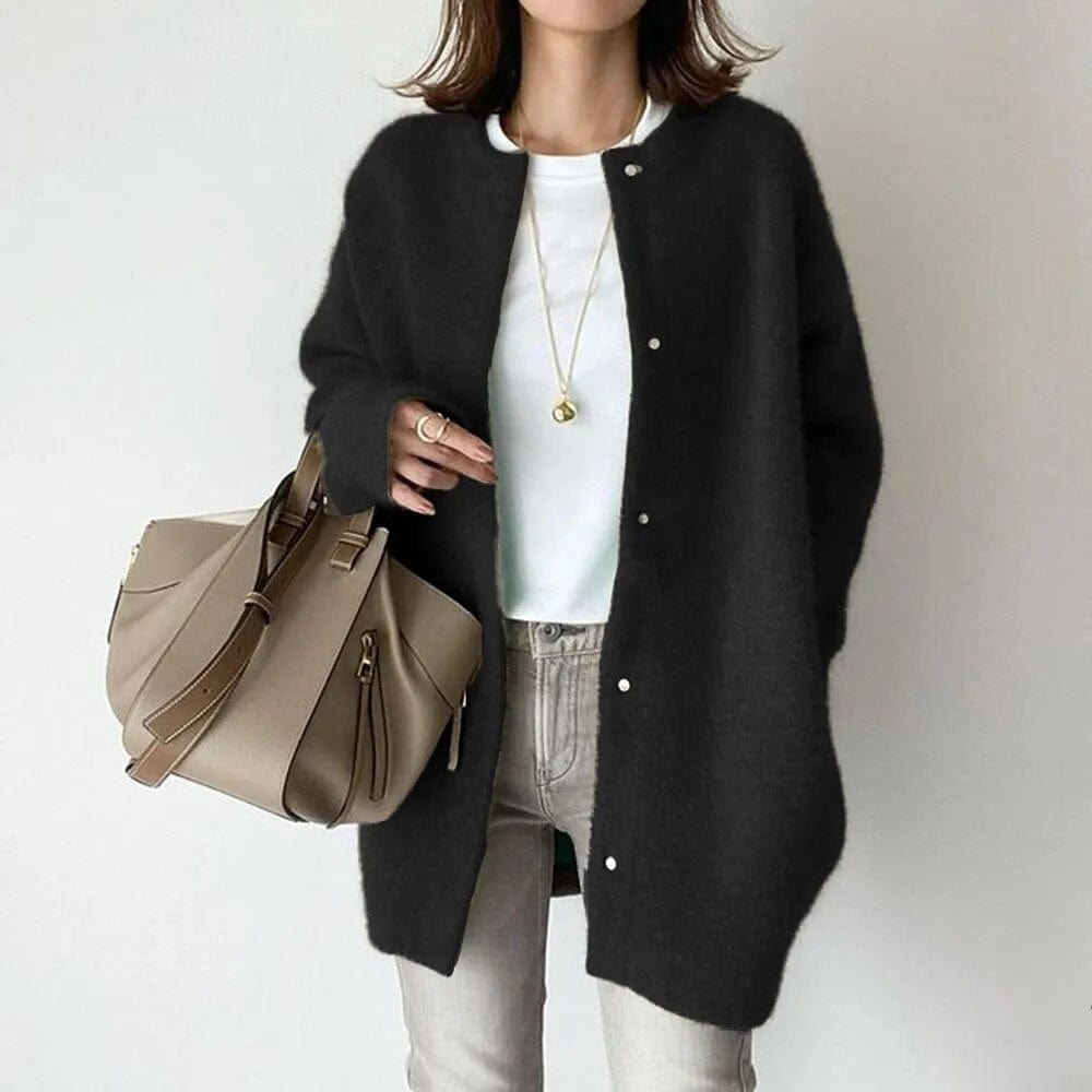 Cardigan long en maille douce - chaleur et style épuré - MAX FOR ME Noir / XS MAX FOR ME