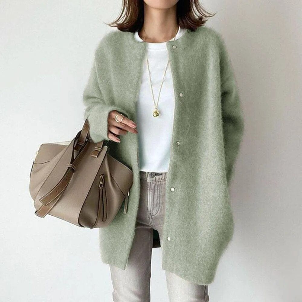 Cardigan long en maille douce - chaleur et style épuré - MAX FOR ME Vert Sapin / XS MAX FOR ME