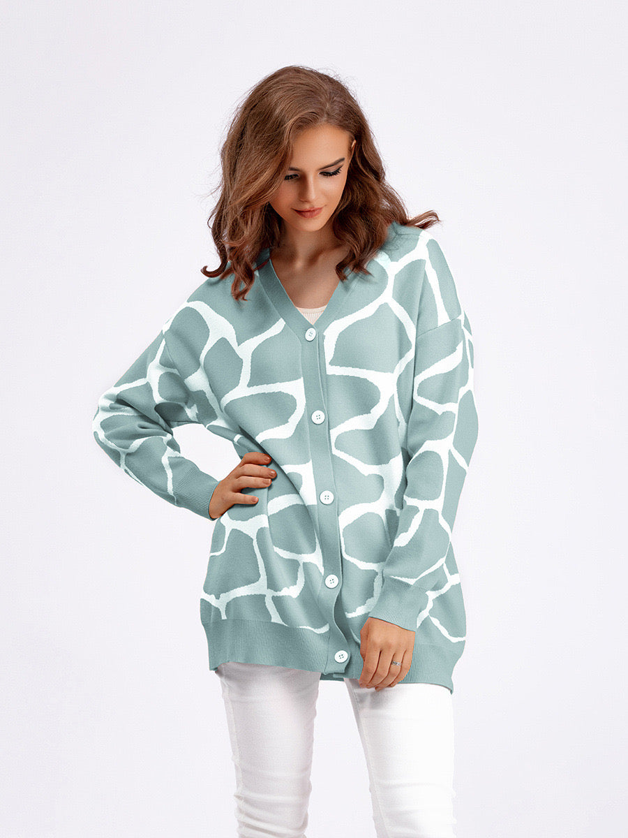 Cardigan long femme motif jacquard col V vert menthe MAX FOR ME