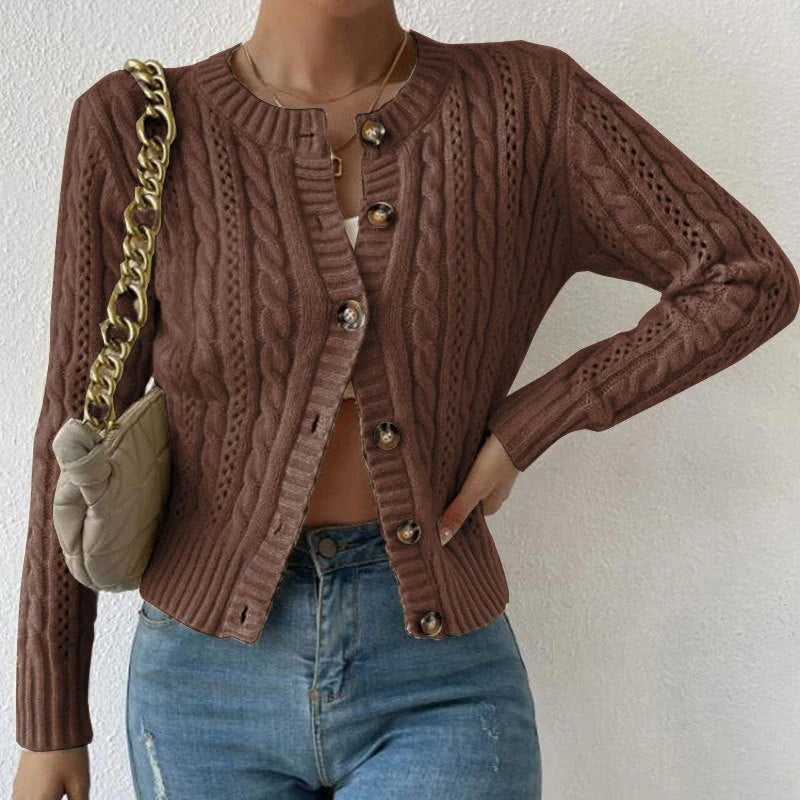Cardigan maille torsadée femme beige col rond cosy MAX FOR ME