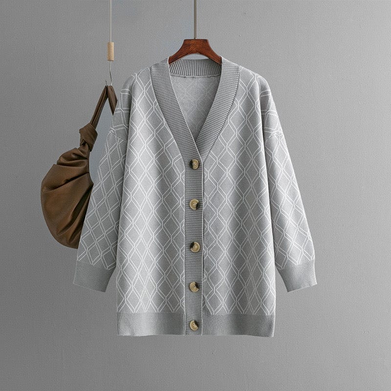 Cardigan motif losanges col V maille ample automne hiver MAX FOR ME S / Gris MAX for ME