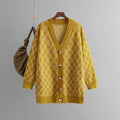 Cardigan motif losanges col V maille ample automne hiver MAX FOR ME S / Jaune citron MAX for ME