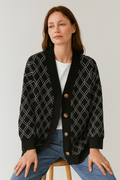 Cardigan motif losanges col V maille ample automne hiver MAX FOR ME S / Noir MAX for ME