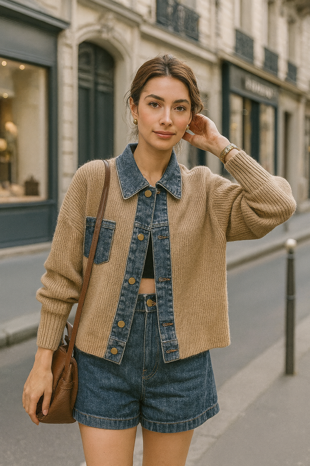 Cardigan noir détail denim sophistiqué moderne qualité MAX FOR ME