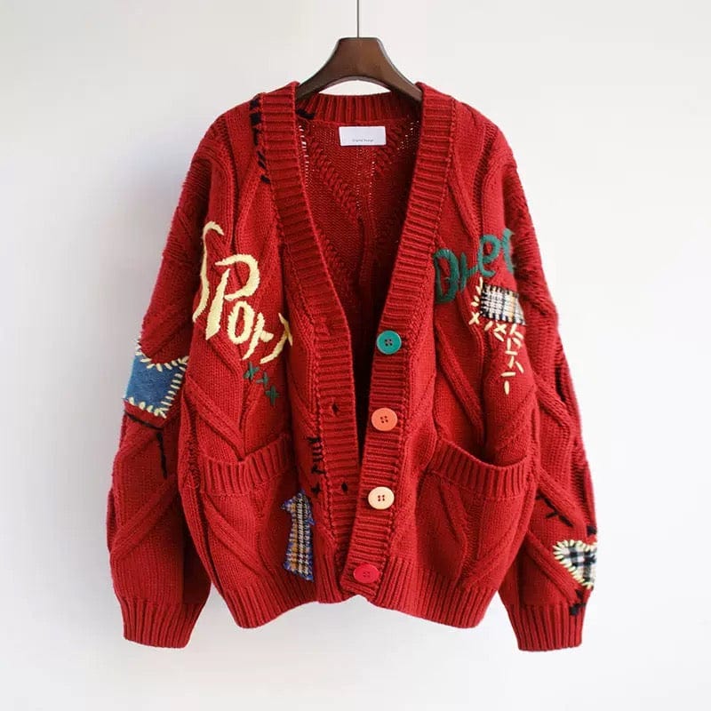 Cardigan oversize brodé "Arty" - un style créatif et unique - MAX FOR ME S / Rouge Nuit MAX for ME