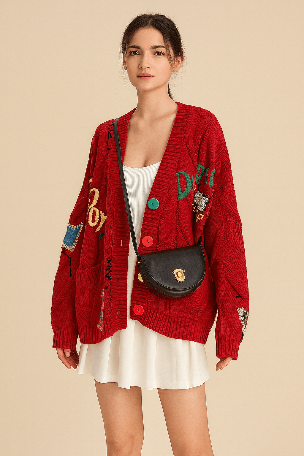 Cardigan oversize brodé "Arty" - un style créatif et unique - MAX FOR ME S / Rouge Nuit MAX for ME
