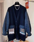 Cardigan oversize mixte maille jean veste design chic moderne MAX FOR ME Bleu jean foncé / M MAX for ME
