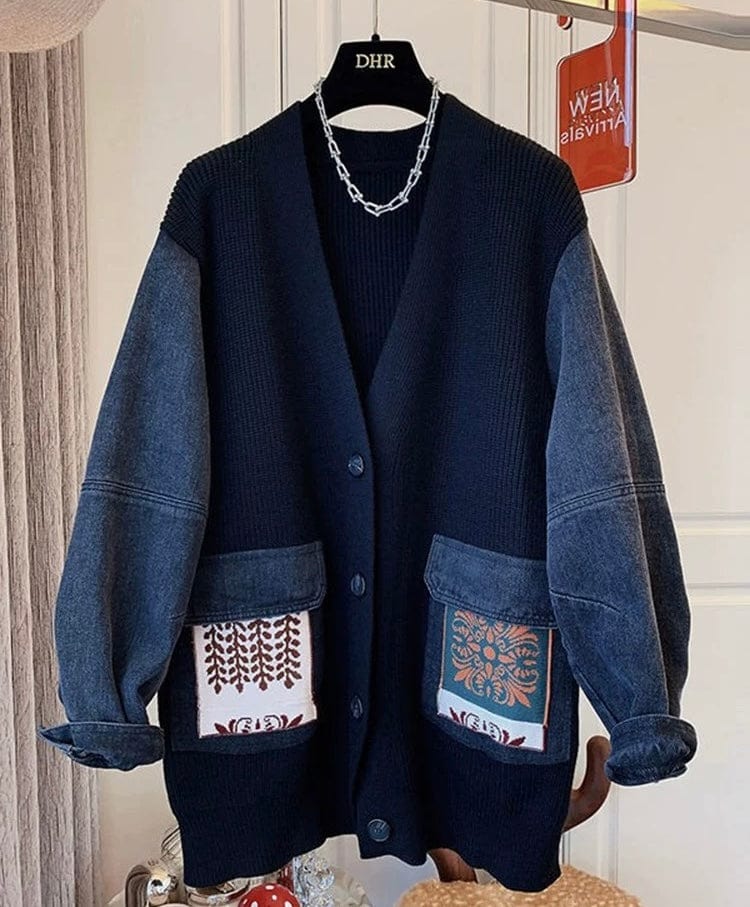 Cardigan oversize mixte maille jean veste design chic moderne MAX FOR ME Bleu jean foncé / M MAX for ME