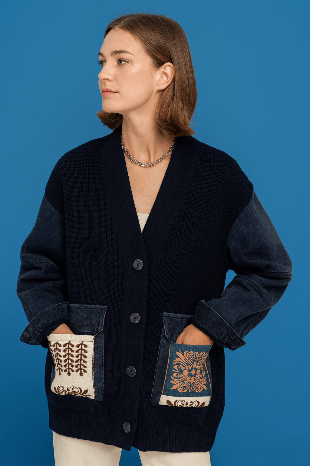Cardigan oversize mixte maille jean veste design chic moderne MAX FOR ME MAX for ME