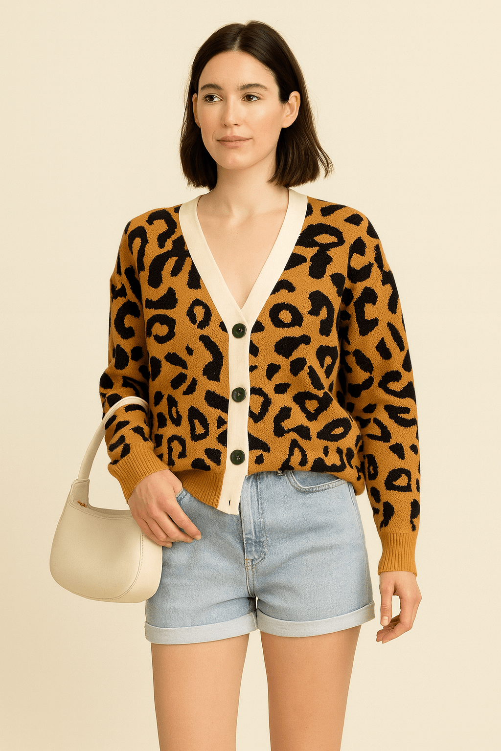 Cardigan style Chanel à imprimé léopard – chic audacieux MAX FOR ME Marron clair / S MAX for ME