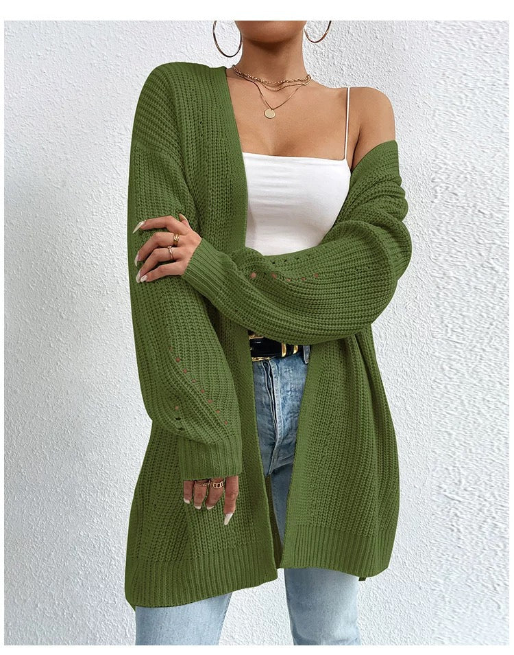 Cardigan tricot laine femme vert olive détail matière