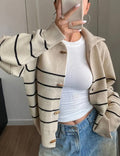 Cardigan zippé à col polo rayé - chic et décontracté au quotidien - MAX FOR ME Beige / S MAX for ME