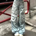 MAX for ME 38 Cargo Jean Large en Denim Clair avec Poches Multiples