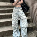 MAX for ME 42 Cargo Jean Large en Denim Clair avec Poches Multiples