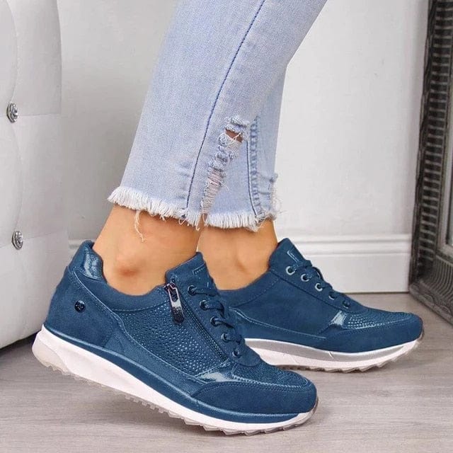 Chaussures de marche orthopédiques avec soutien de la voûte plantaire - Baskets confortables à bascule et fermeture éclair latérale faciles à enfiler Bleu / 2 MAX FOR ME