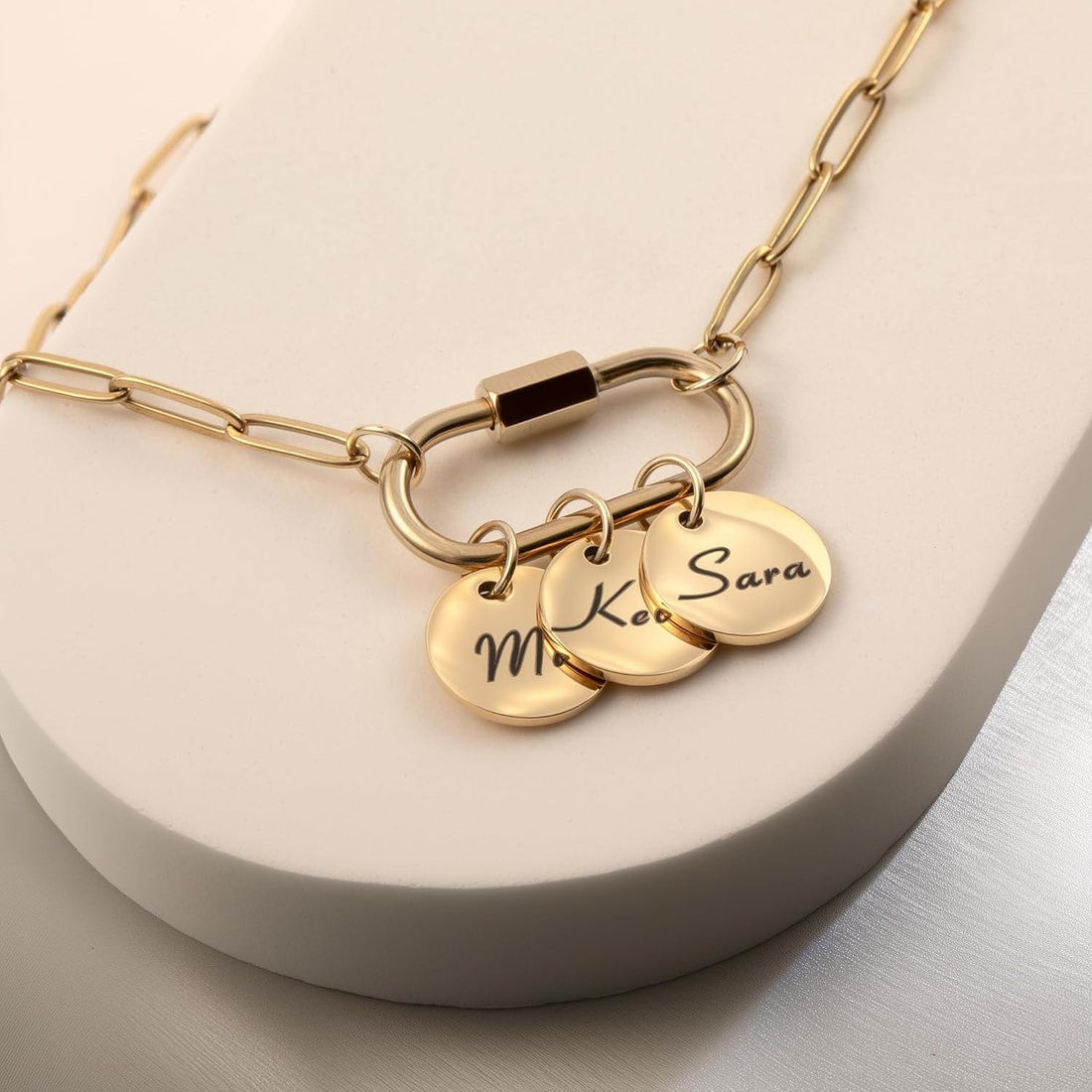 Collier à fermoir mousqueton en acier inoxydable, avec gravure personnalisée Doré / 1 prénom MAX for ME