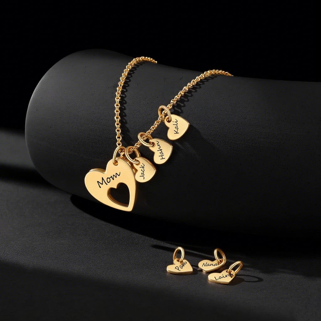 Collier cœur en acier inoxydable, gravure laser personnalisée avec 1 où plusieurs prénoms. MAX for ME