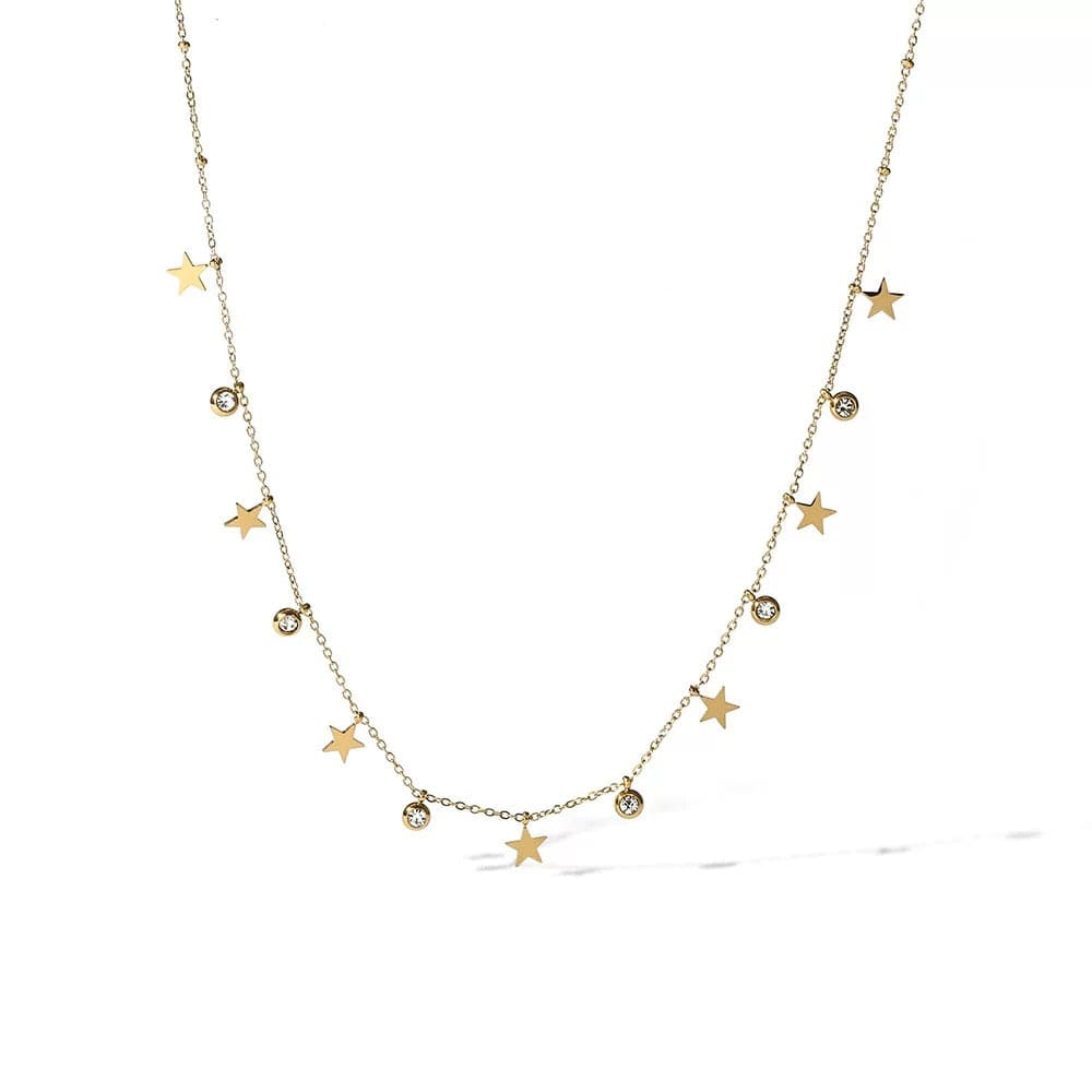 Collier doré pampilles zircon – bijou tendance à pendentifs étoiles Doré MAX for ME