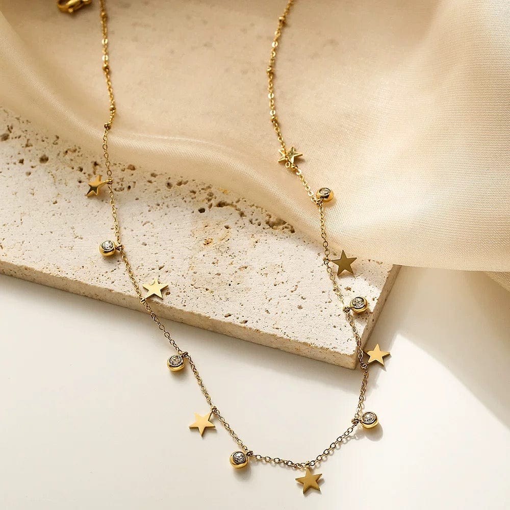 Collier doré pampilles zircon – bijou tendance à pendentifs étoiles Doré MAX for ME