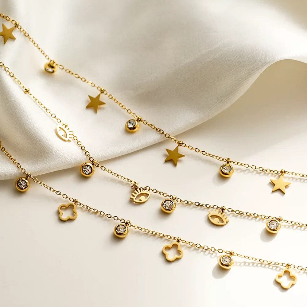Collier doré pampilles zircon – bijou tendance à pendentifs étoiles Doré MAX for ME