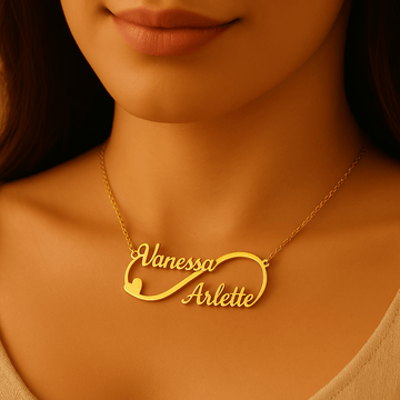 Collier Infini Personnalisé Deux Prénoms – Acier Inoxydable Léopard Sable MAX for ME