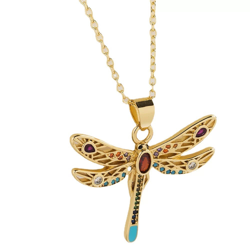 Collier libellule doré cristaux multicolores élégance MAX FOR ME
