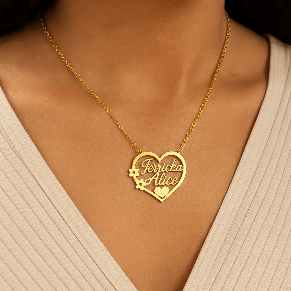 Collier personnalisé cœur fleuri – Doré ou Argenté - Deux prénoms gravés avec élégance Argent MAX for ME