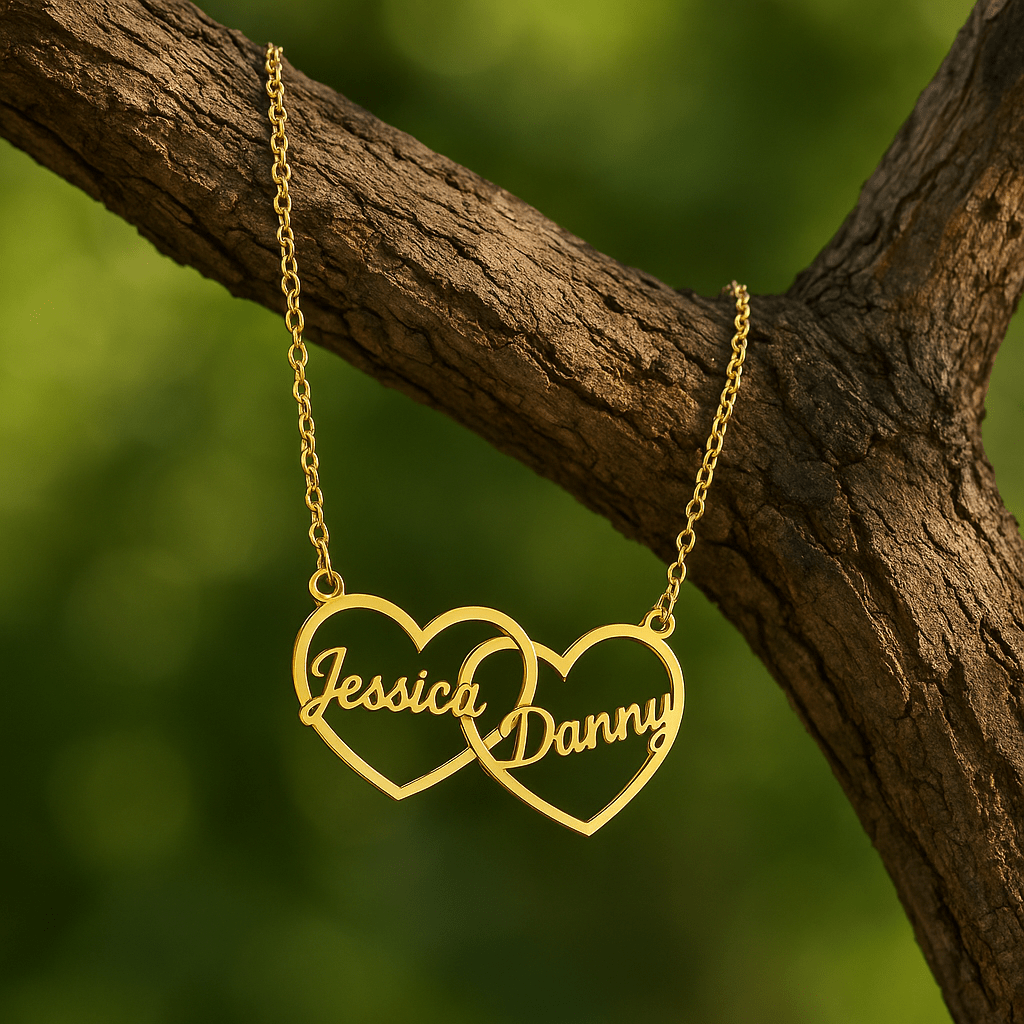 Collier personnalisé deux cœurs entrelacés – Prénoms gravés avec finesse Or MAX for ME