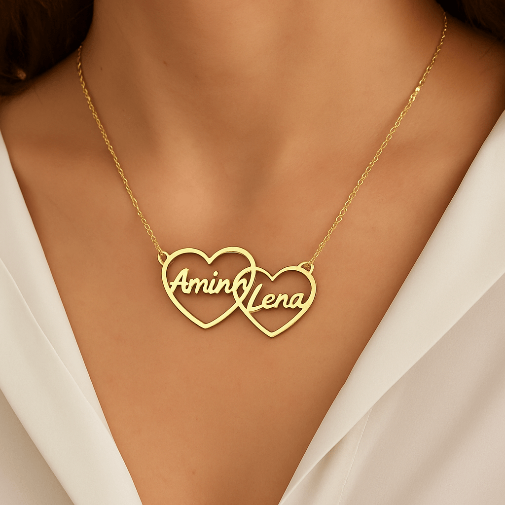 Collier personnalisé deux cœurs entrelacés – Prénoms gravés avec finesse Or MAX for ME