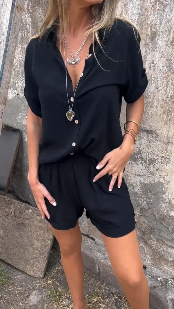 Combi-short fluide à cordon - le chic décontracté en une pièce - MAX FOR ME Noir / S MAX FOR ME