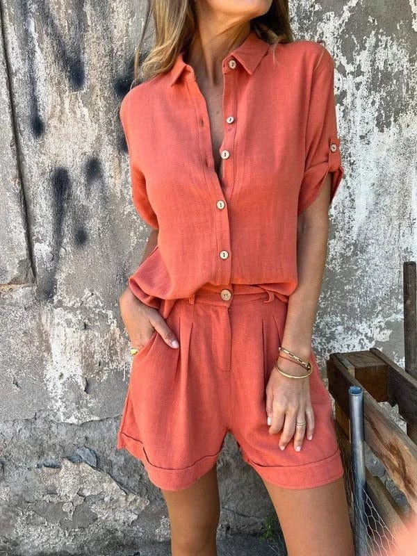 Combi-short fluide à cordon - le chic décontracté en une pièce - MAX FOR ME Rouge-orange / S MAX FOR ME