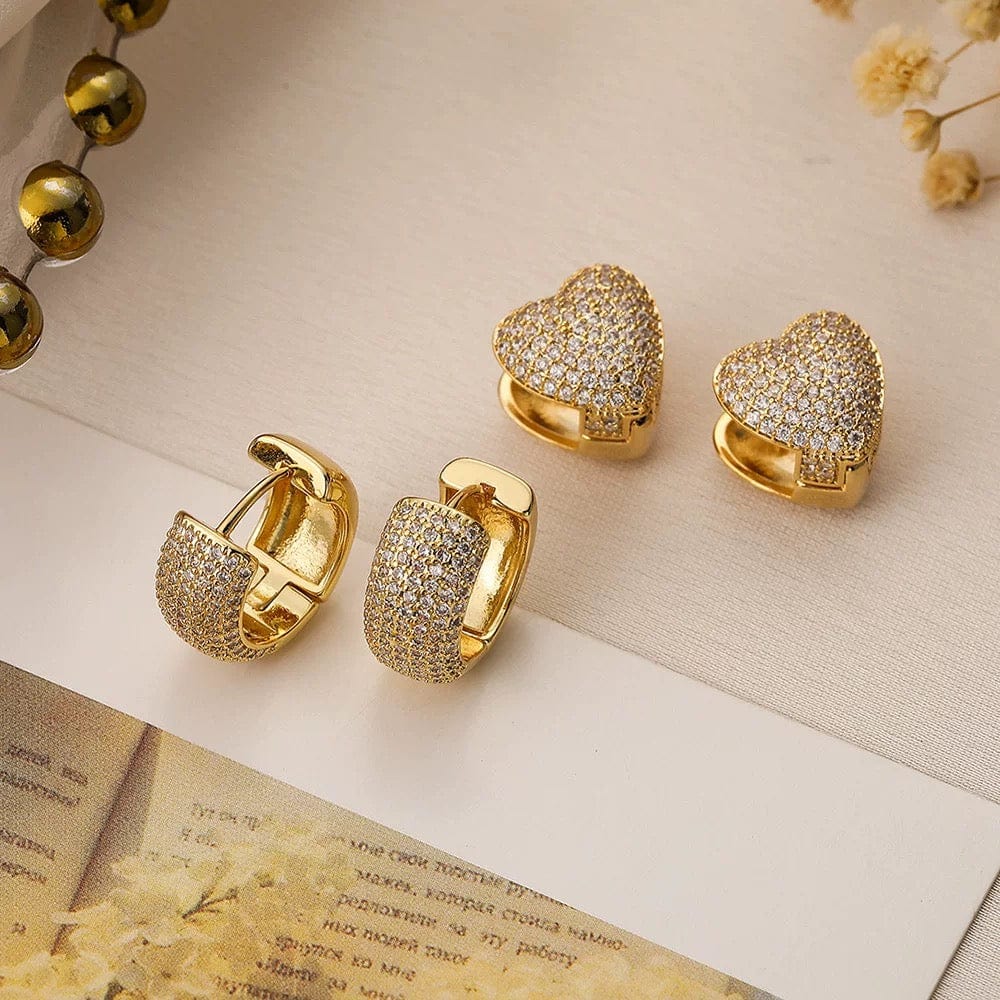 Créoles cœur dorées pavées de zircons - une touche d'éclat romantique - MAX FOR ME MAX for ME