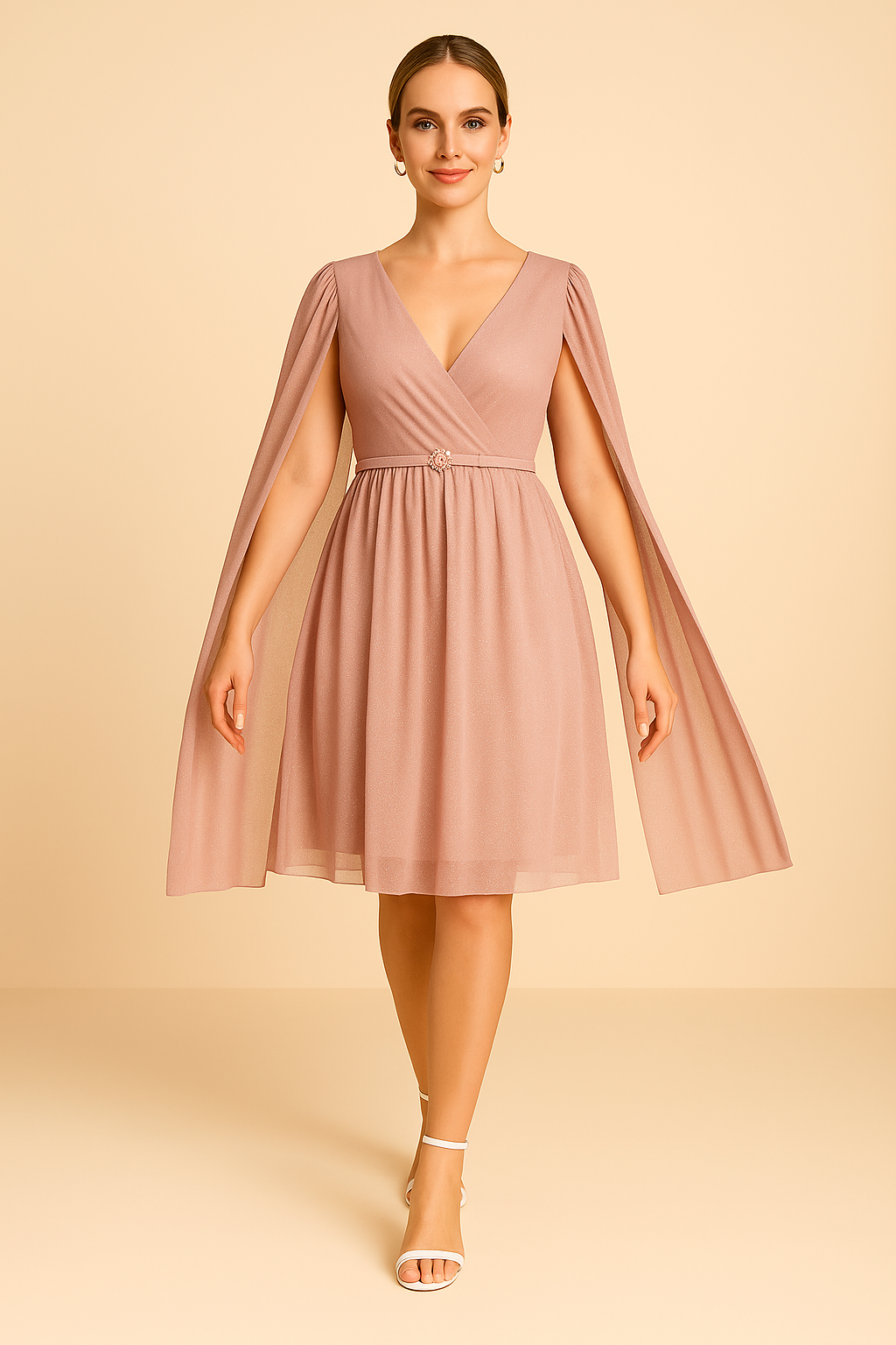 Robe de Soirée Mi-longue à Manches Fluides 
