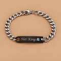 Duo Bracelets assortis pour couple – Gravés “His Queen & Her King” en acier inoxydable Argent / Acier inoxydable MAX for ME