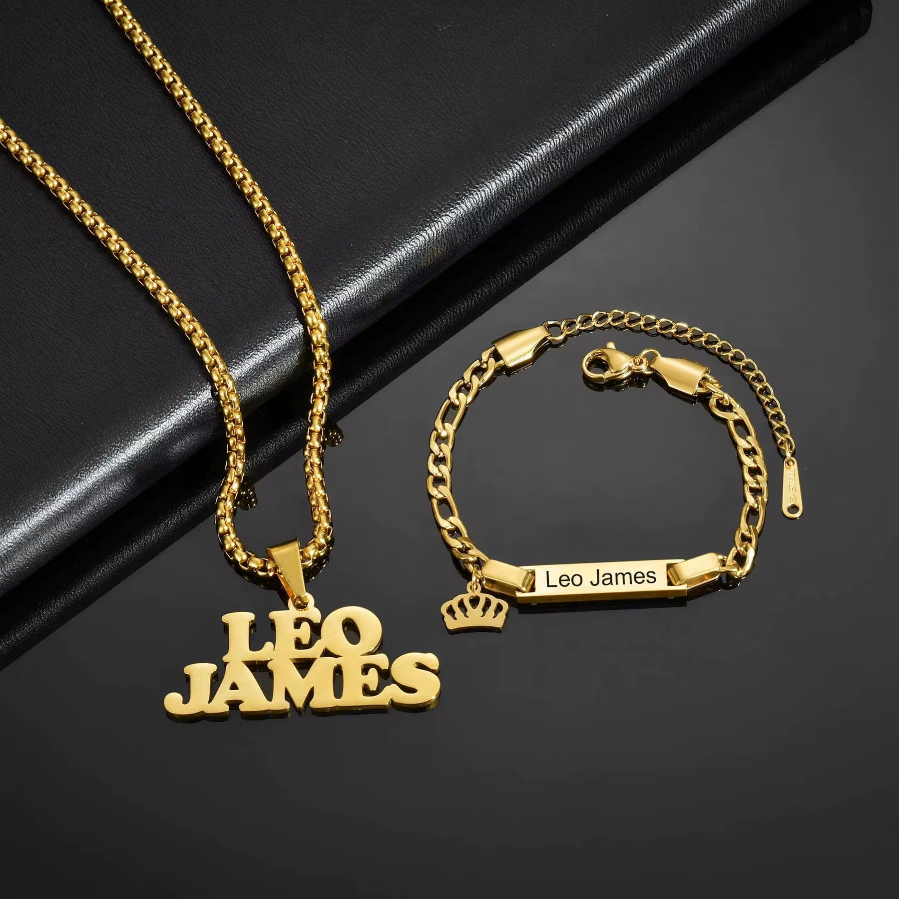 Duo Collier + bracelet personnalisé 2 prénoms coffret cadeau Or MAX for ME