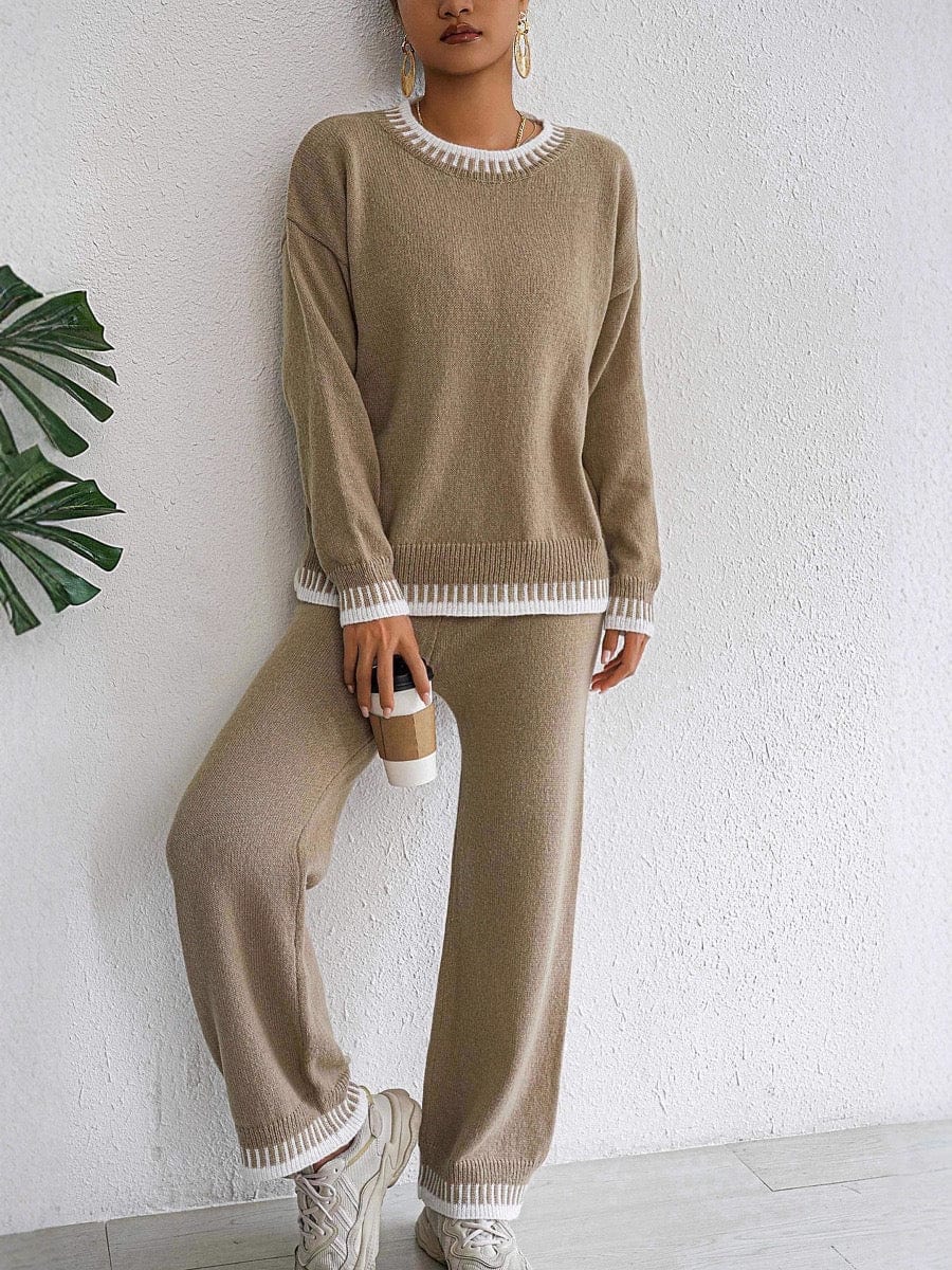 Ensemble 2 pièces automne-hiver– haut et pantalon large droit en maille MAX for ME