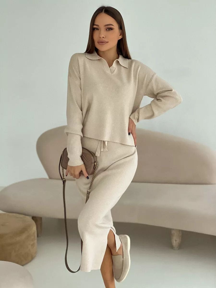 Ensemble 2 pièces en maille automne-hiver – haut et jupe – MAX FOR ME Beige / S MAX for ME