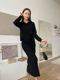 Ensemble 2 pièces en maille automne-hiver – haut et jupe – MAX FOR ME Noir / S MAX for ME